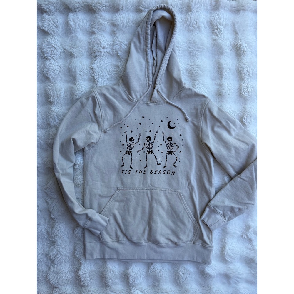 Make Market Tis The Season Skeleton Halloween Hoodie Cream Tan Adult Medium